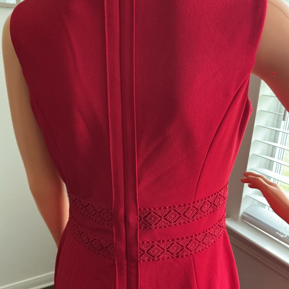 Calvin Klein Red Sleeveless Lace-Trim Midi Dress Size 4 - Picture 5 of 9